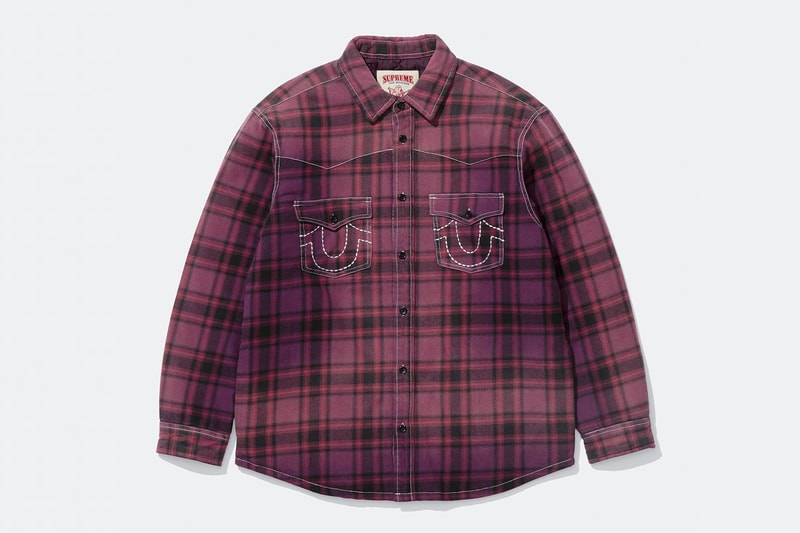 Supreme x True Religion Fall 2025 Collaboration denim jeans release info Leather Trucker Jacket, Puffer Jacket, L/S Shirt, Polo, Zip Up Hooded Sweatshirt, Leather Pant, Cargo Pant, Sweatpant, Earflap 5-Panel, 6-Panel and Beanie