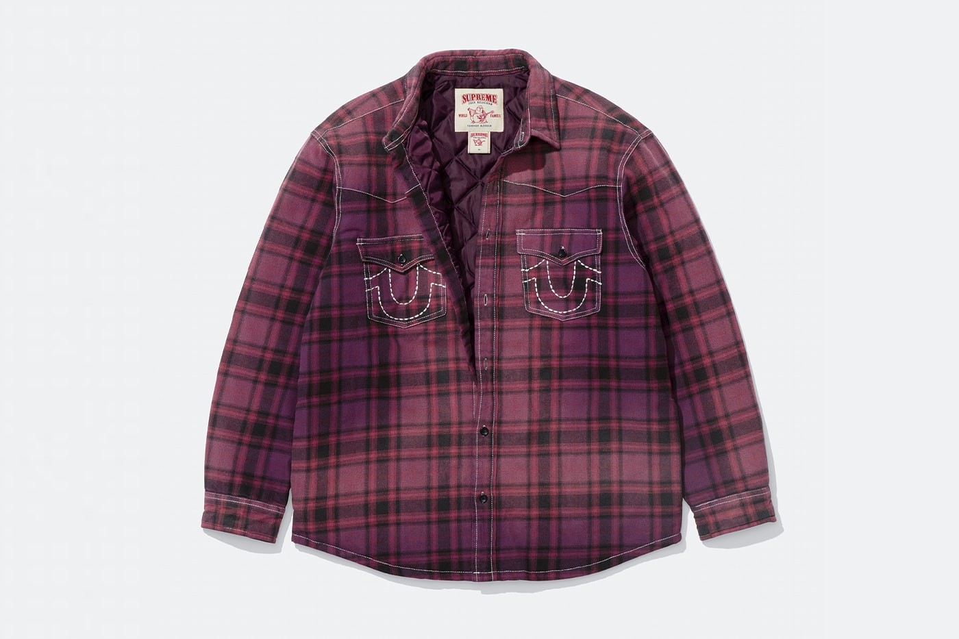 Supreme x True Religion Fall 2025 Collaboration denim jeans release info Leather Trucker Jacket, Puffer Jacket, L/S Shirt, Polo, Zip Up Hooded Sweatshirt, Leather Pant, Cargo Pant, Sweatpant, Earflap 5-Panel, 6-Panel and Beanie