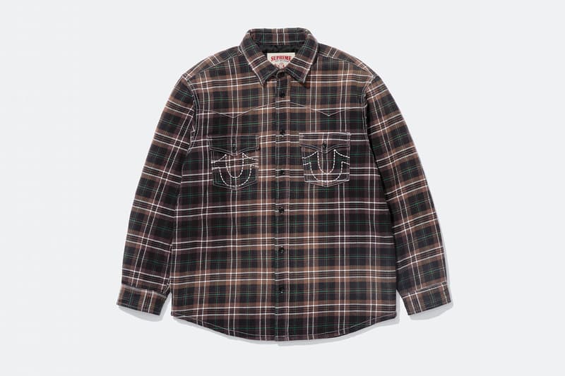 Supreme x True Religion Fall 2025 Collaboration denim jeans release info Leather Trucker Jacket, Puffer Jacket, L/S Shirt, Polo, Zip Up Hooded Sweatshirt, Leather Pant, Cargo Pant, Sweatpant, Earflap 5-Panel, 6-Panel and Beanie