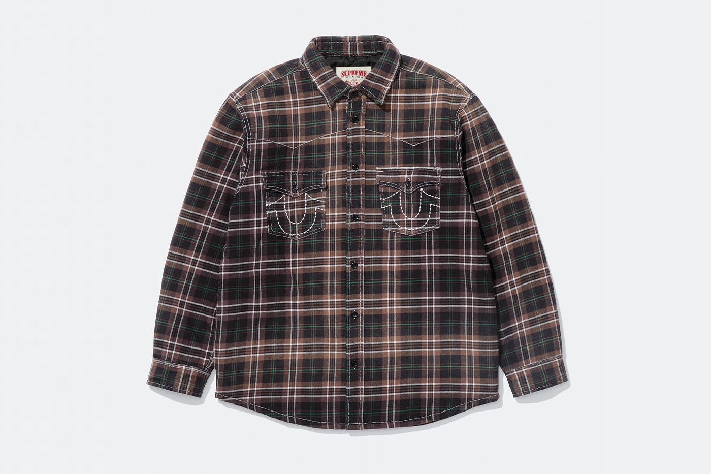 Supreme x True Religion Fall 2025 Collaboration denim jeans release info Leather Trucker Jacket, Puffer Jacket, L/S Shirt, Polo, Zip Up Hooded Sweatshirt, Leather Pant, Cargo Pant, Sweatpant, Earflap 5-Panel, 6-Panel and Beanie