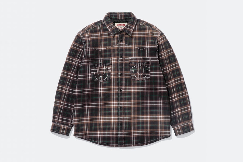 Supreme x True Religion Fall 2025 Collaboration denim jeans release info Leather Trucker Jacket, Puffer Jacket, L/S Shirt, Polo, Zip Up Hooded Sweatshirt, Leather Pant, Cargo Pant, Sweatpant, Earflap 5-Panel, 6-Panel and Beanie