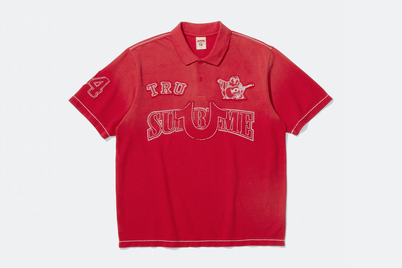 Supreme x True Religion Fall 2025 Collaboration denim jeans release info Leather Trucker Jacket, Puffer Jacket, L/S Shirt, Polo, Zip Up Hooded Sweatshirt, Leather Pant, Cargo Pant, Sweatpant, Earflap 5-Panel, 6-Panel and Beanie