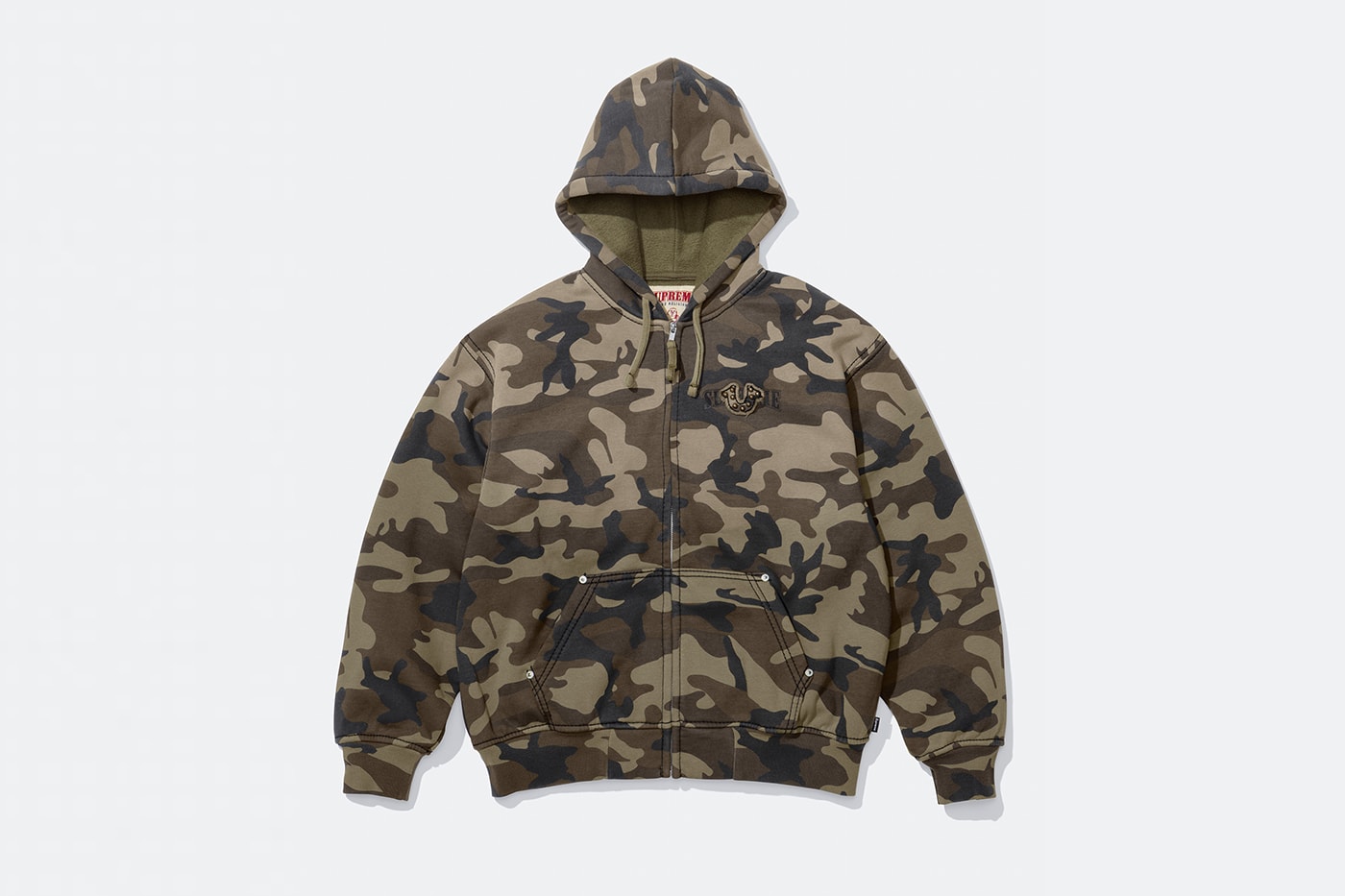Supreme x True Religion Fall 2025 Collaboration denim jeans release info Leather Trucker Jacket, Puffer Jacket, L/S Shirt, Polo, Zip Up Hooded Sweatshirt, Leather Pant, Cargo Pant, Sweatpant, Earflap 5-Panel, 6-Panel and Beanie