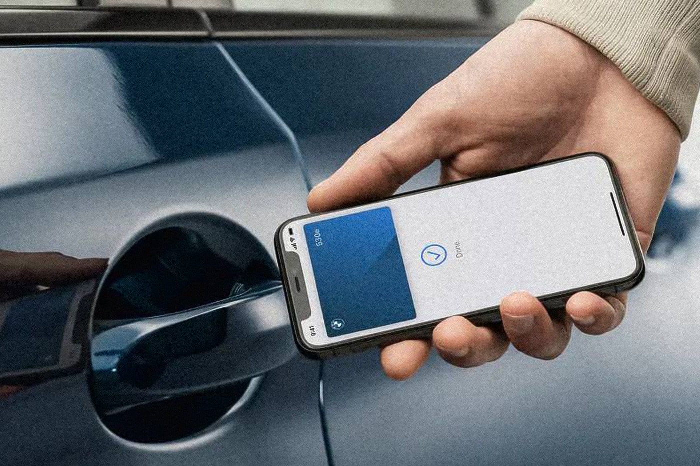 Illustration showing Apple Car Key integration with select Cadillac vehicles via iPhone and Apple Watch