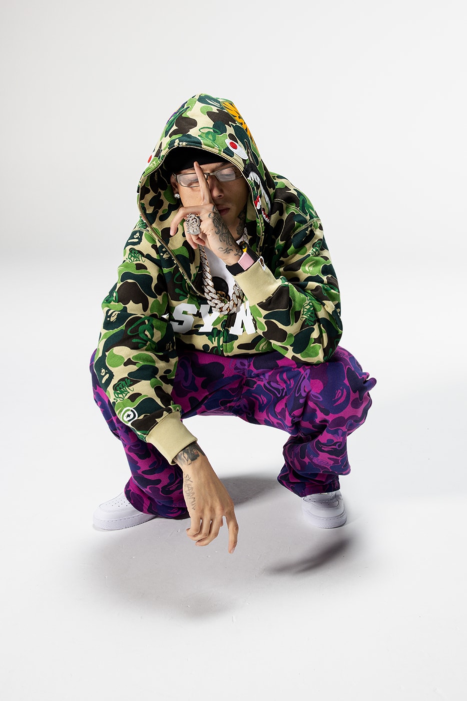 Central Cee Leads Three-Way BAPE x Spotify x SYNA Collab rapper uk hoodies sweater t-shirts