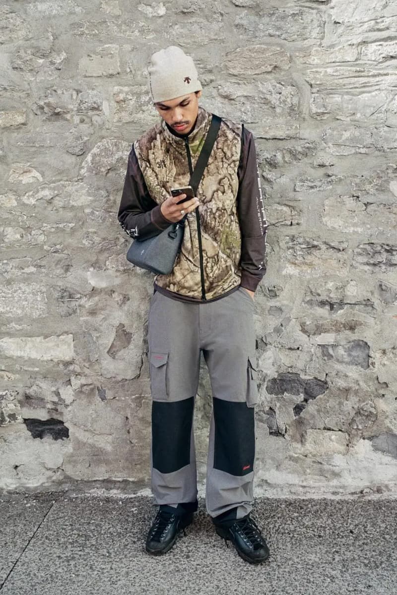JJJJound x Descente Fall 2025 Collaboration Is All About Urban Utility montreal canada brand windbreaker pants vests realtree beanies toque own Jacket and Hardshell Parka, alongside versatile layers such as a Reversible Jacket and Vest, Hardshell Pants, and foundational apparel like a Button-Up Shirt and Warm-Up Longsleeve. Accessories, including a Crossbody Bag, Duffle Bag, and various hats and socks