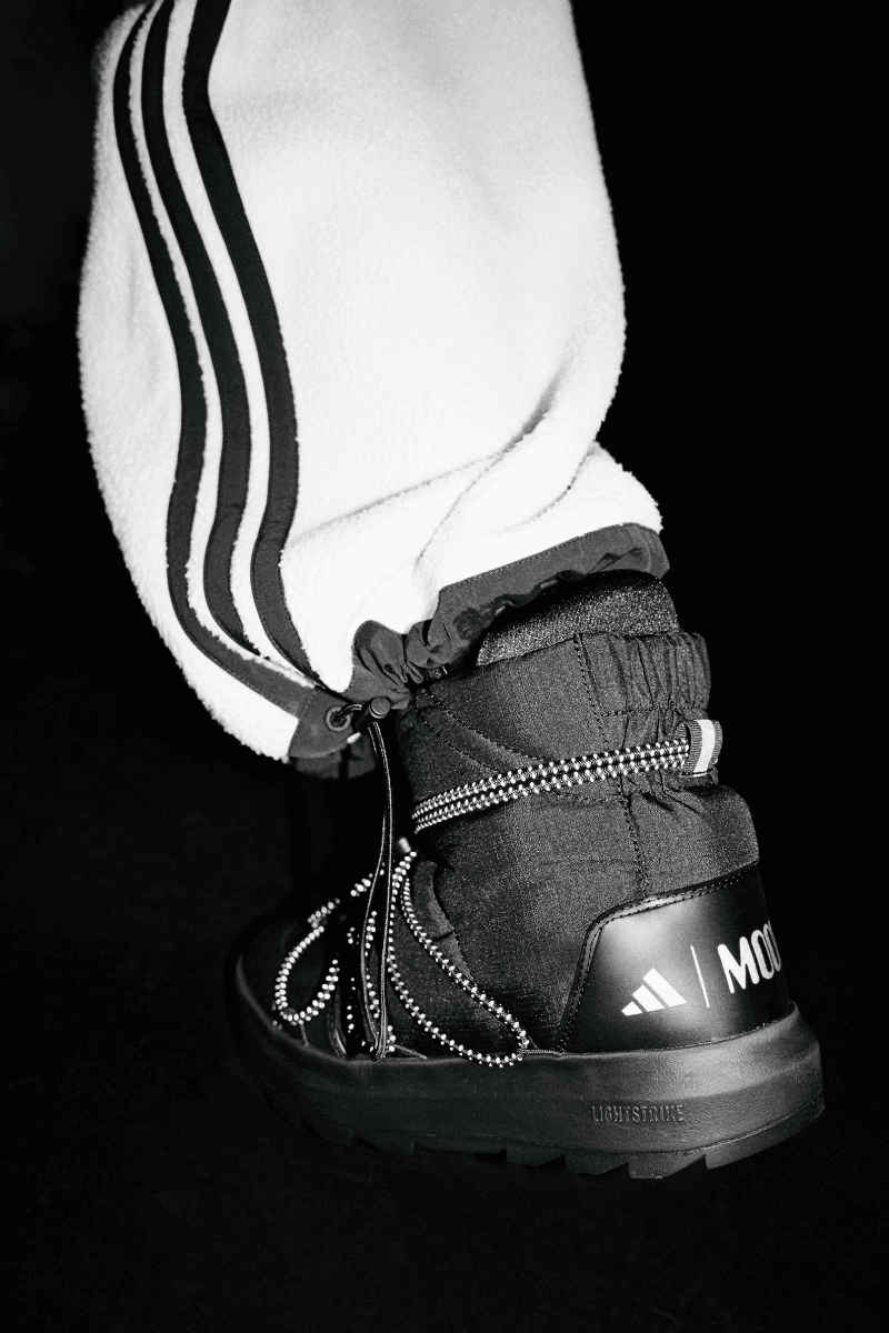 Adidas x Moonboots Have Dropped a Fall / Winter 25 Collection, The campaign was shot by Julien Boudet and modeled by Djibril Cissé and Frida Karlsson, the ‘Moon Boot Ultraboost’ and the ‘Moon Boot ACE’.