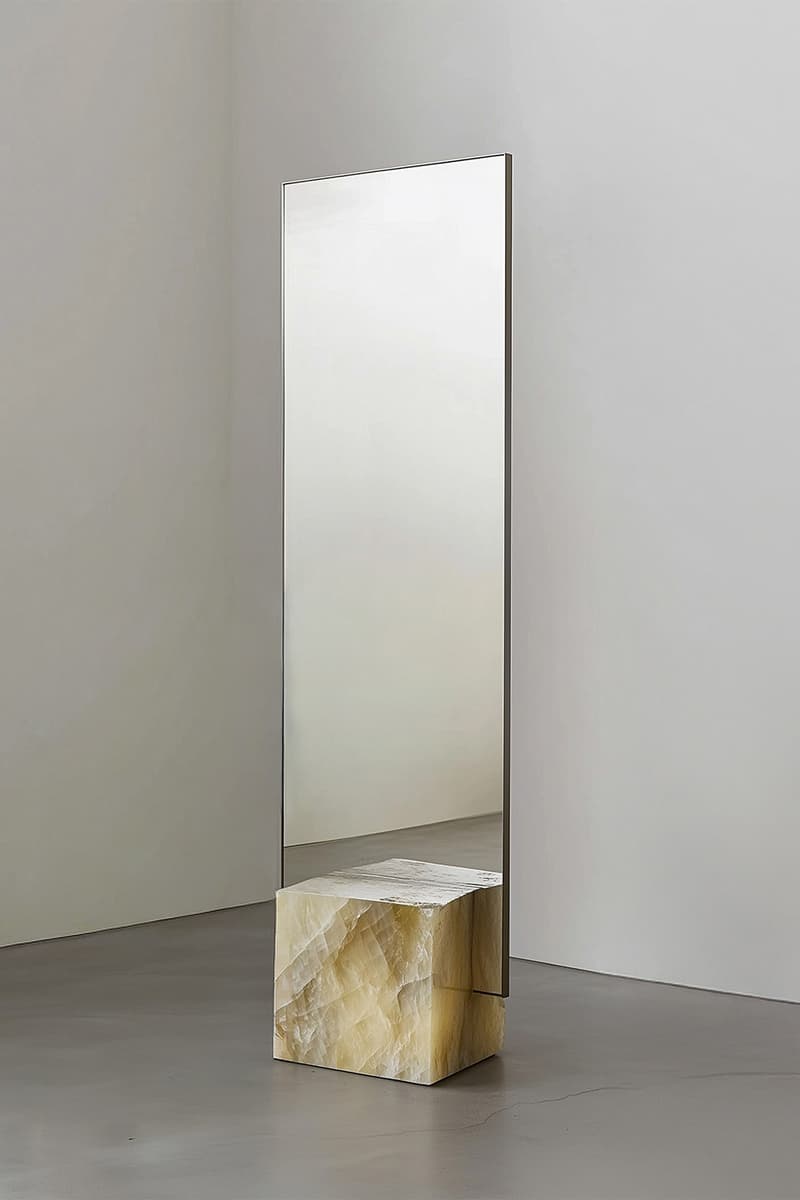 Slash Objects “Between the Lightness and the Darkness” Furniture design Coexist Credenza Aluminum Green Onyx Coexist Bench  Stainless Steel Coexist Mirror Green Onyx  Adri Chair Stainless Steel  