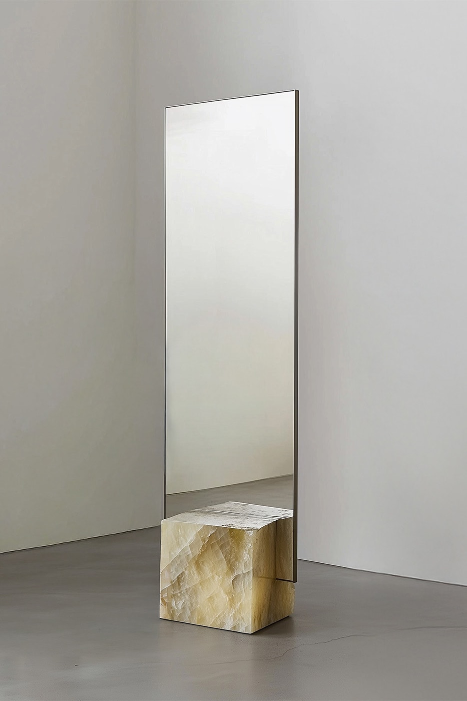 Slash Objects “Between the Lightness and the Darkness” Furniture design Coexist Credenza Aluminum Green Onyx Coexist Bench  Stainless Steel Coexist Mirror Green Onyx  Adri Chair Stainless Steel  