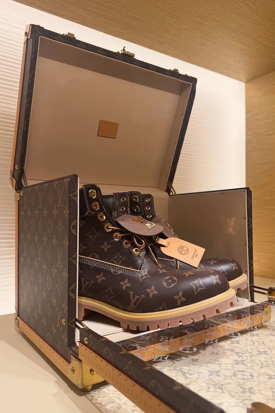 Pharrell's Limited Edition 18K Gold Louis Vuitton x Timberland Boots Have Surfaced collaboration 50 pairs custom lv trunk japan 