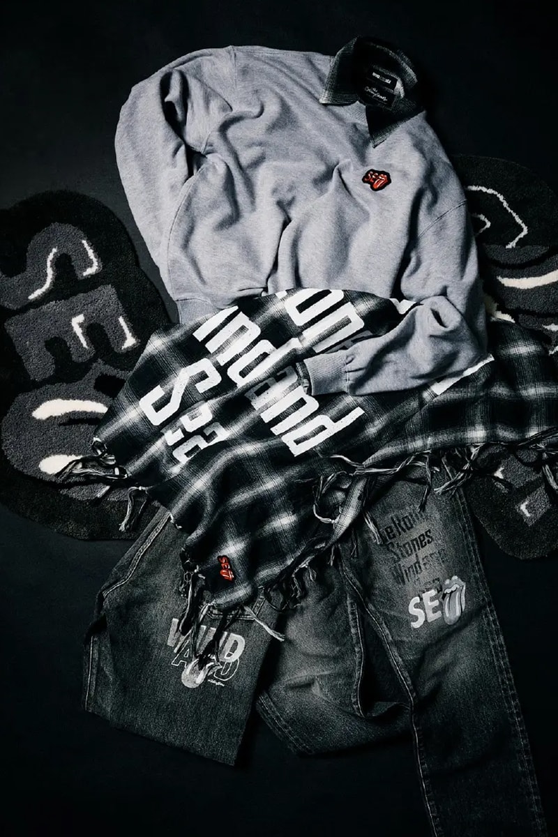 WIND AND SEA and The Rolling Stones Celebrate Rock and Roll Heritage With FW25 Collab varsity jackets leather jackets cobranding sticky fingers graphics