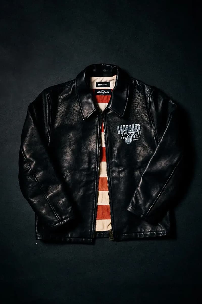 WIND AND SEA and The Rolling Stones Celebrate Rock and Roll Heritage With FW25 Collab varsity jackets leather jackets cobranding sticky fingers graphics