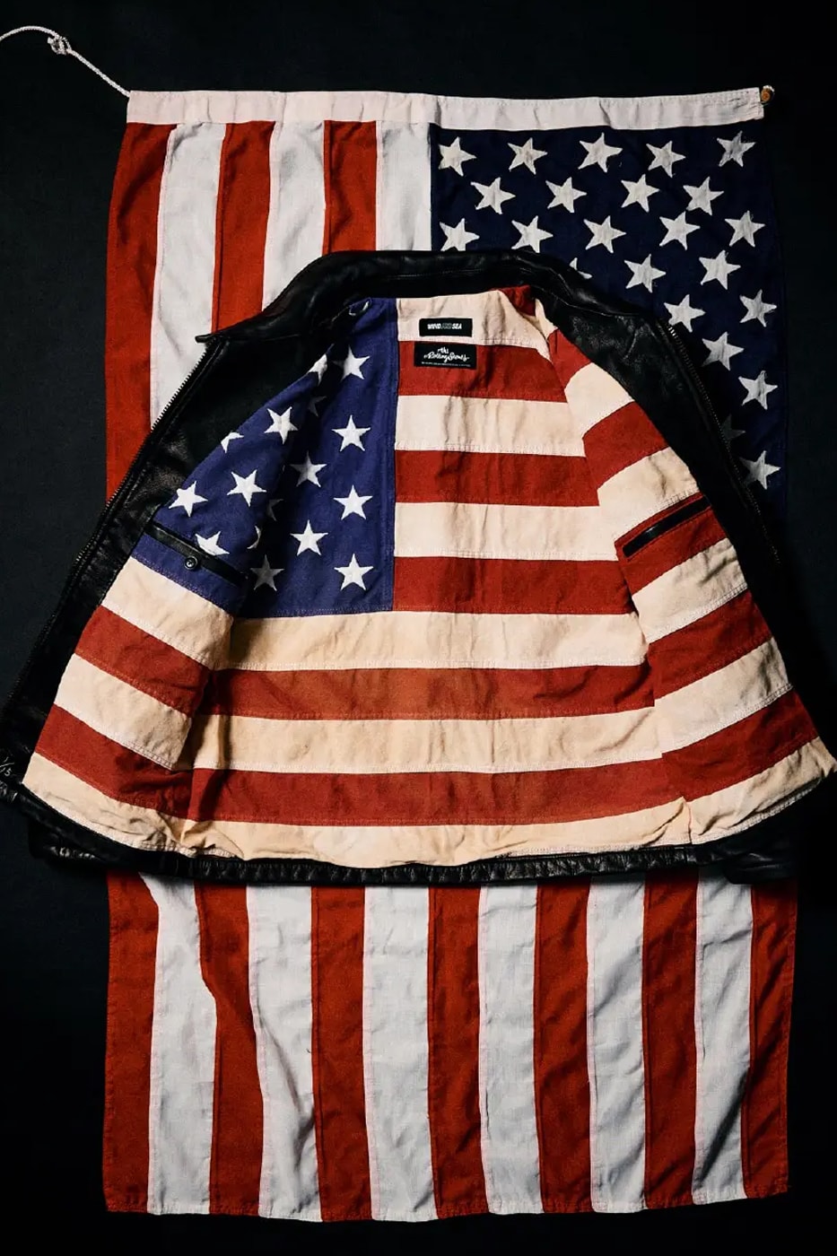 WIND AND SEA and The Rolling Stones Celebrate Rock and Roll Heritage With FW25 Collab varsity jackets leather jackets cobranding sticky fingers graphics