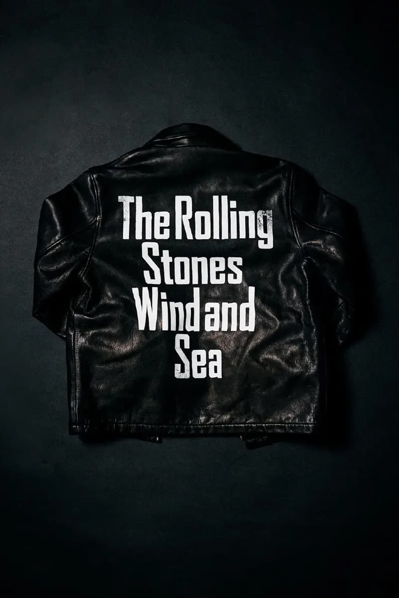 WIND AND SEA and The Rolling Stones Celebrate Rock and Roll Heritage With FW25 Collab varsity jackets leather jackets cobranding sticky fingers graphics