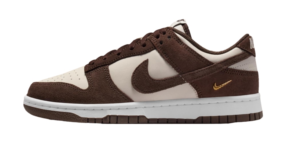 A Golden Mini Swoosh Lands on the Nike Dunk Low "Baroque Brown"