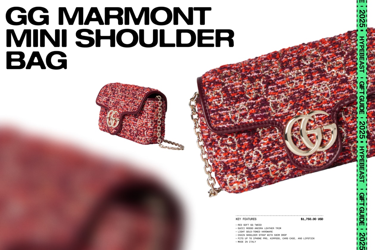 gucci festive collection seasonal hypebeast gift guide 2025 accessories handbag Slingback pump crystal Horsebit marmont scarf wool monogram Play watch backpack