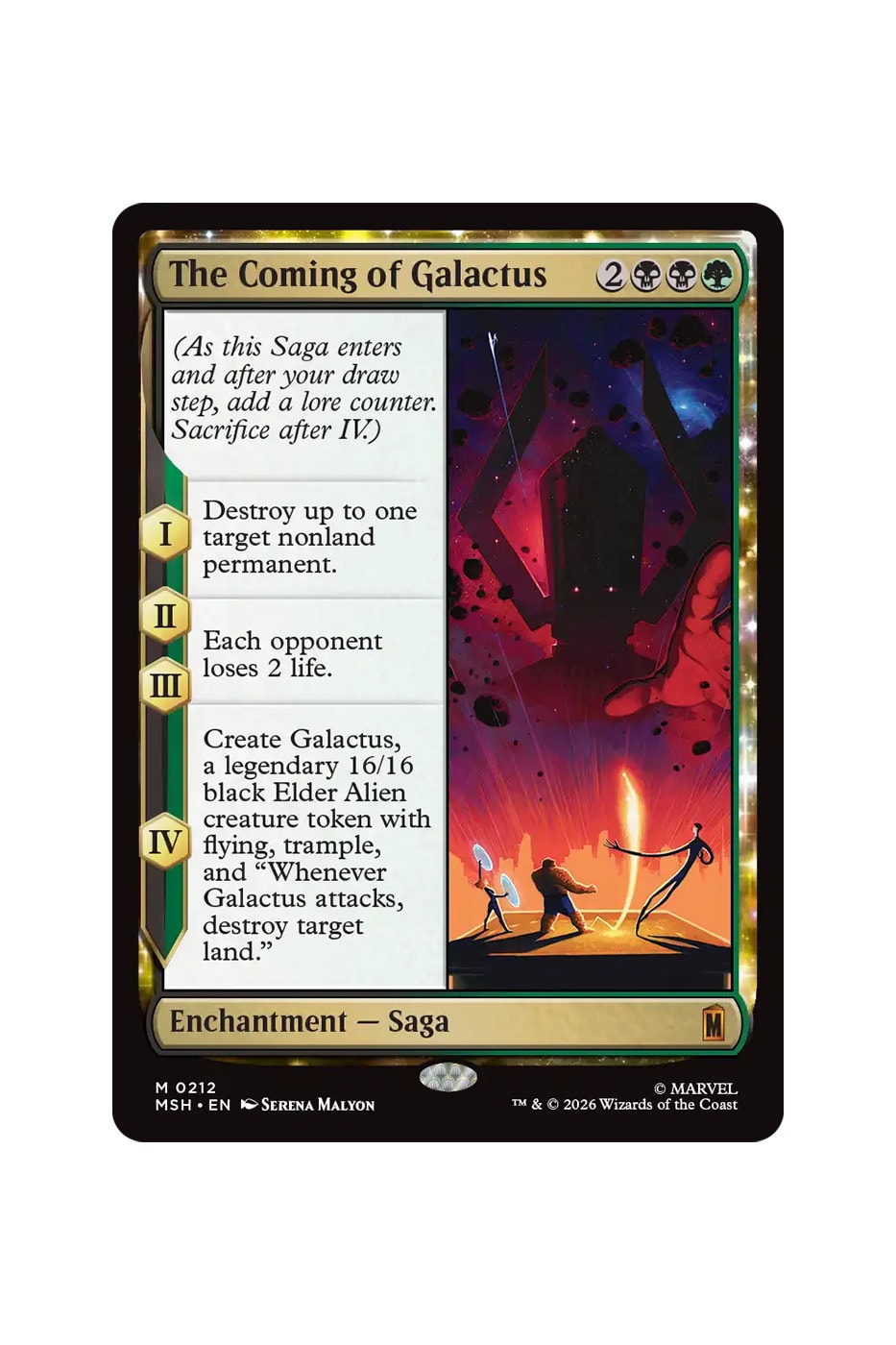 Preview cards from Magic: The Gathering x Marvel Super Heroes Universes Beyond set featuring heroes, villains, and comic-style art