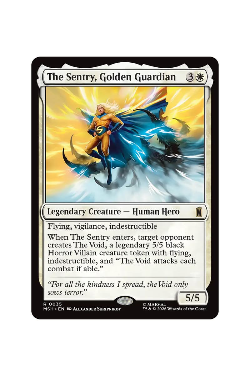 Preview cards from Magic: The Gathering x Marvel Super Heroes Universes Beyond set featuring heroes, villains, and comic-style art