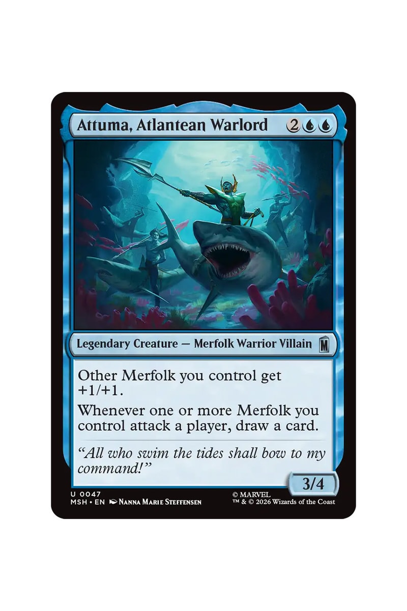 Preview cards from Magic: The Gathering x Marvel Super Heroes Universes Beyond set featuring heroes, villains, and comic-style art