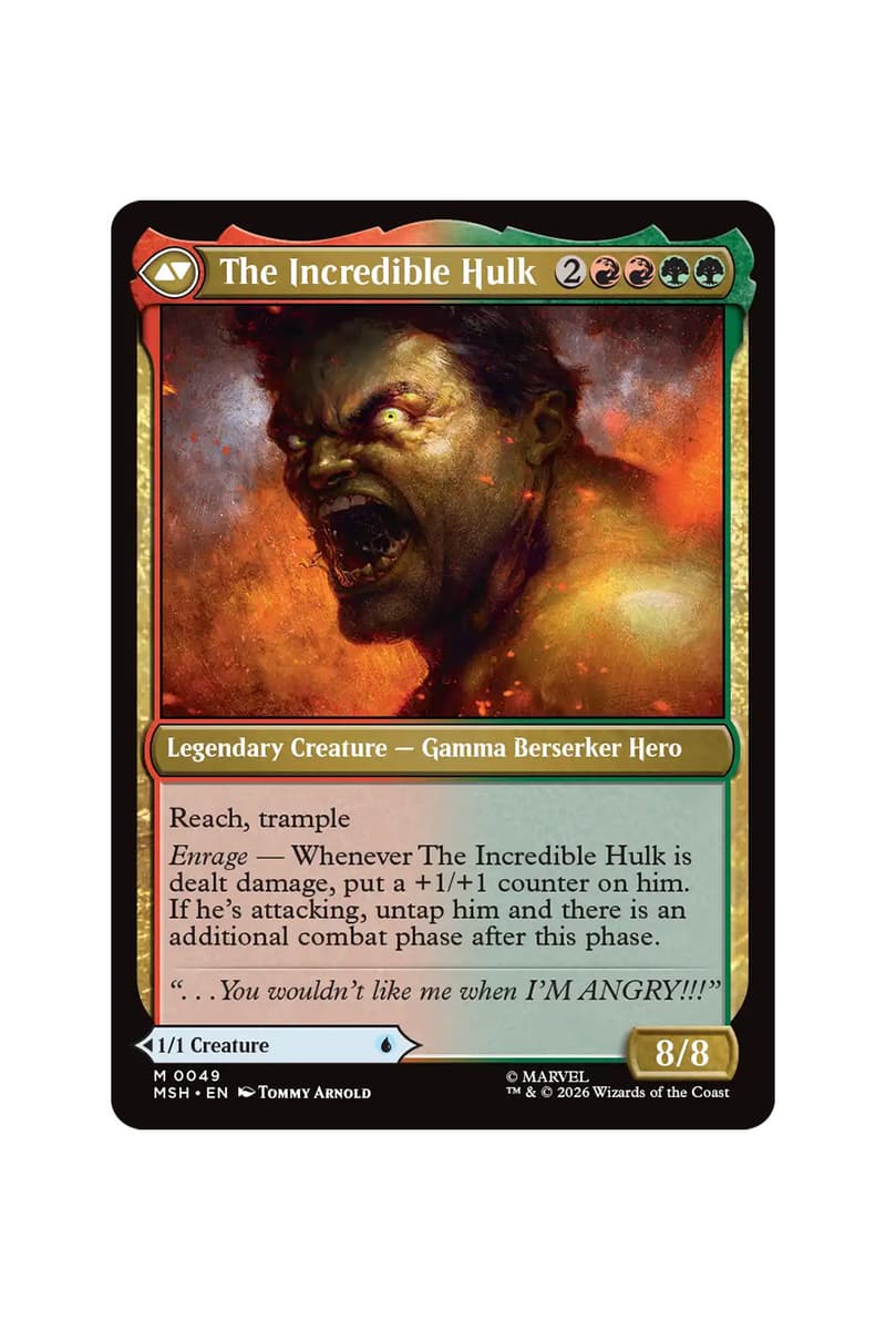 Preview cards from Magic: The Gathering x Marvel Super Heroes Universes Beyond set featuring heroes, villains, and comic-style art