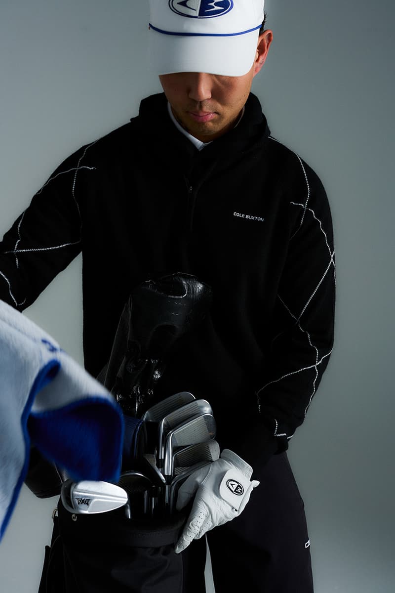 cole buxton golf london uk debut launch collection drop polo hoodie gilet pants merino knit quarter zip pullover sweatshirt shorts