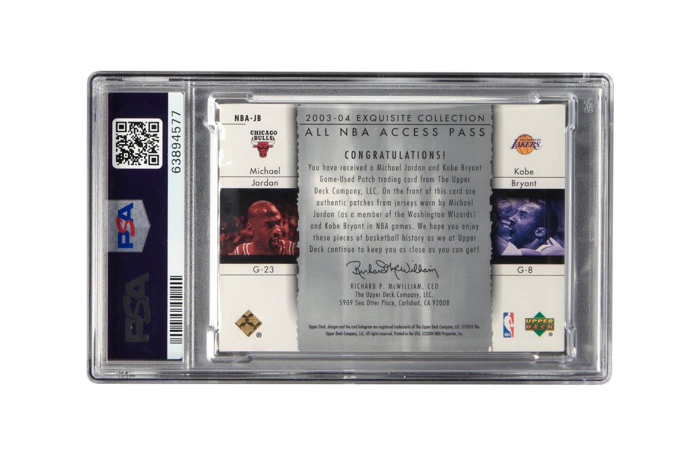 2003 Upper Deck Exquisite Dual Logoman basketball card featuring Kobe Bryant and Michael Jordan that sold for $3.172 million at Heritage Auctions