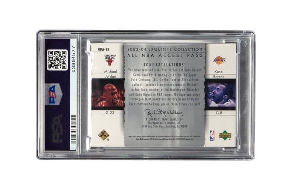 2003 Upper Deck Exquisite Dual Logoman basketball card featuring Kobe Bryant and Michael Jordan that sold for $3.172 million at Heritage Auctions