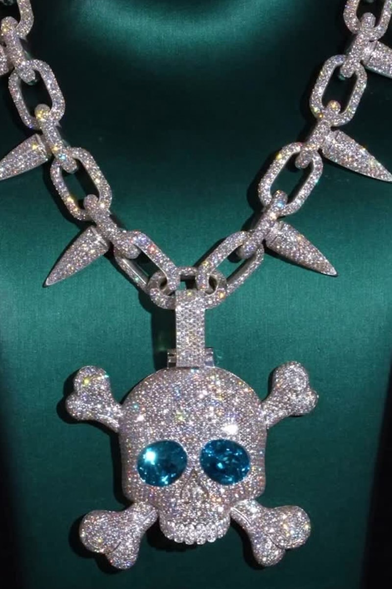 Alex Moss NY Delivers Custom Diamond-Encrusted Skull Chain for North West gift from kim kardashian johnny dang grills