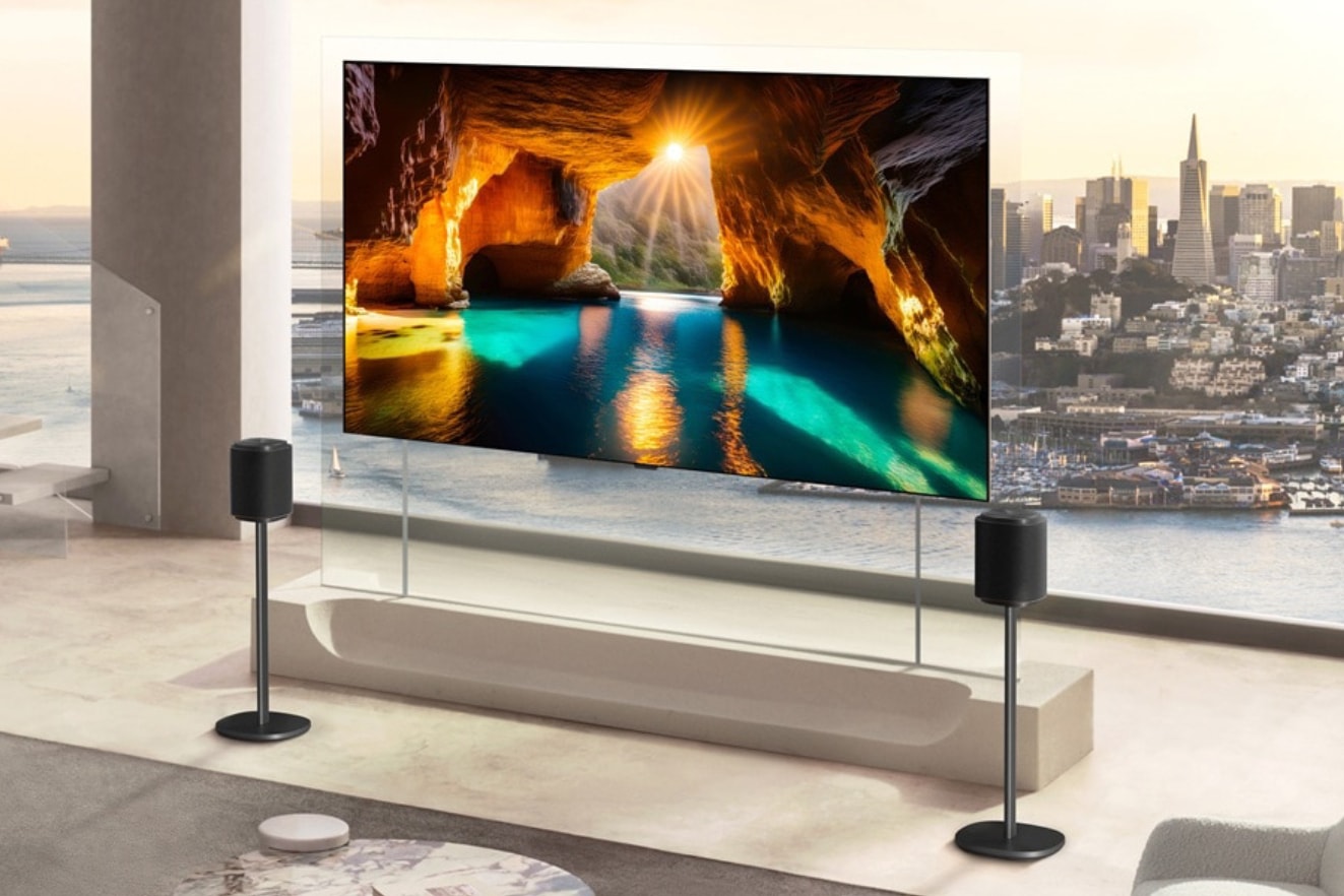 LG OLED evo W6 Wallpaper TV shown as a 9mm True Wireless OLED panel with gallery-style wall installation at CES 2026
