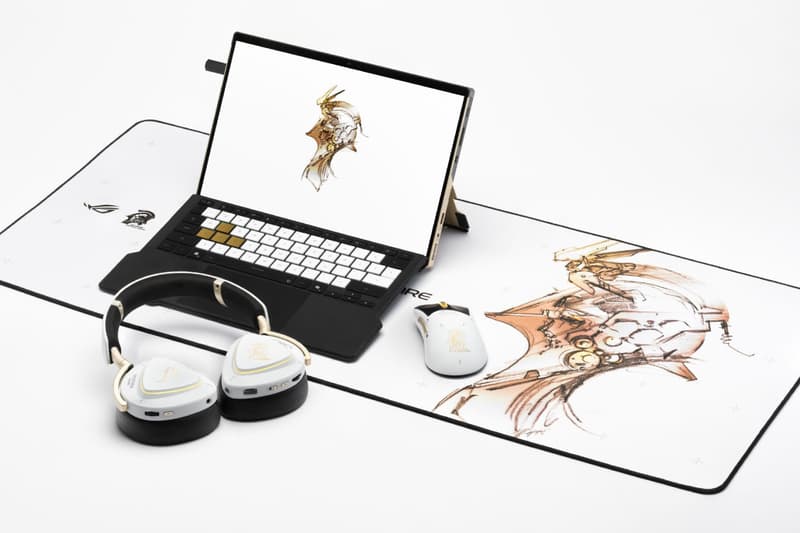 ROG Flow Z13-KJP Kojima Productions limited-edition Ludens-inspired gaming tablet with matching ROG Delta II-KJP headset and accessories on desk setup