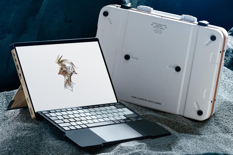 ROG Flow Z13-KJP Kojima Productions limited-edition Ludens-inspired gaming tablet with matching ROG Delta II-KJP headset and accessories on desk setup