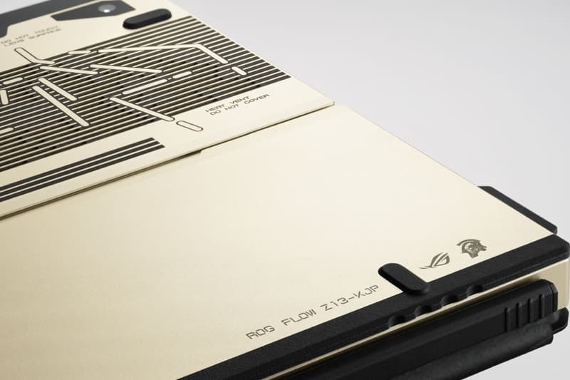 ROG Flow Z13-KJP Kojima Productions limited-edition Ludens-inspired gaming tablet with matching ROG Delta II-KJP headset and accessories on desk setup