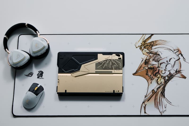 ROG Flow Z13-KJP Kojima Productions limited-edition Ludens-inspired gaming tablet with matching ROG Delta II-KJP headset and accessories on desk setup