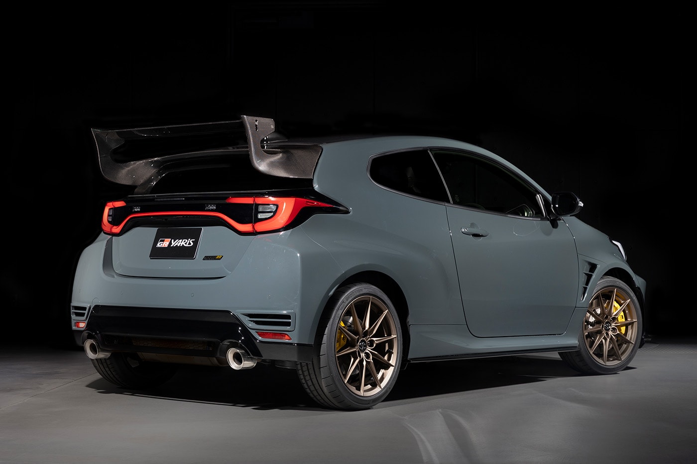 Toyota GR Yaris MORIZO RR limited-edition hot hatch with Gravel Khaki paint, carbon-fibre rear wing and track-focused aero