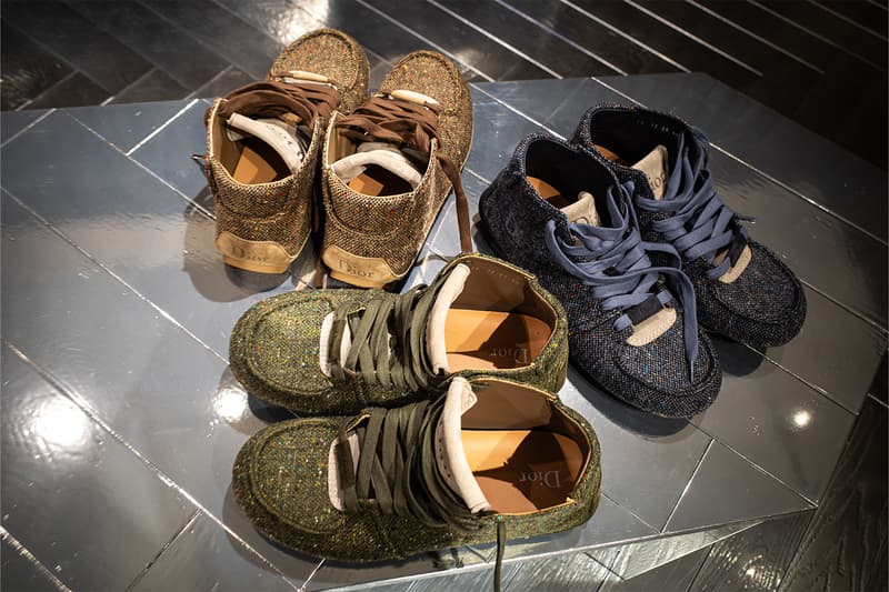 Closer Look at the Dior Roadie off the FW26 Runway jonathan anderson skate shoes foreset green navy tweed calfskin