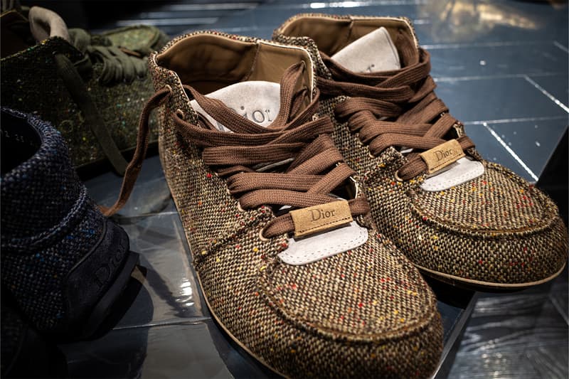 Closer Look at the Dior Roadie off the FW26 Runway jonathan anderson skate shoes foreset green navy tweed calfskin