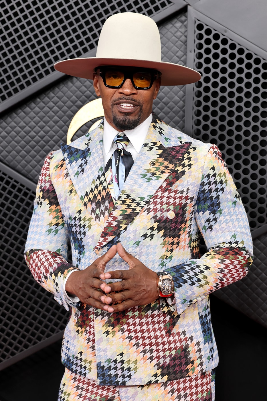 Wrist Check: Jamie Foxx Wears $445,500 USD Jacob & Co. Bugatti Chiron V2 at the 2026 Grammys watch diamond 