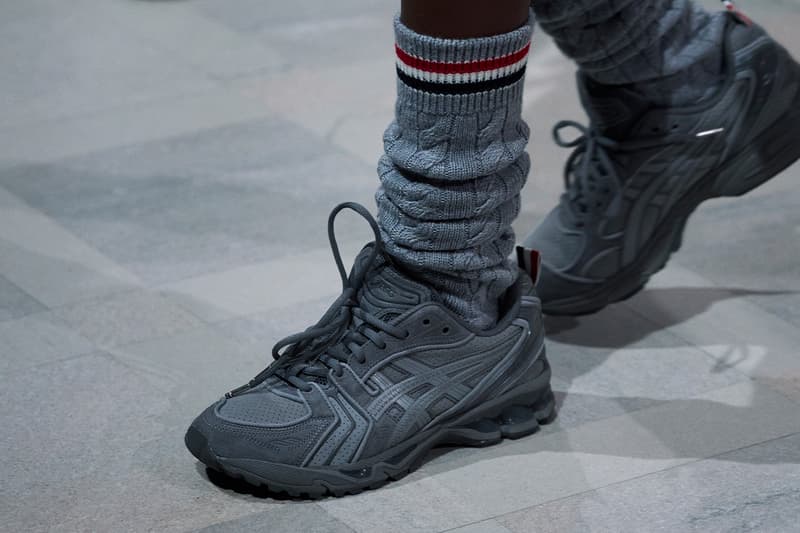 Thom Browne Debuts ASICS GEL-KAYANO 14 Collaboration Fall 2026 gq bowl show in san francisco sneaker grey black white suede elevated