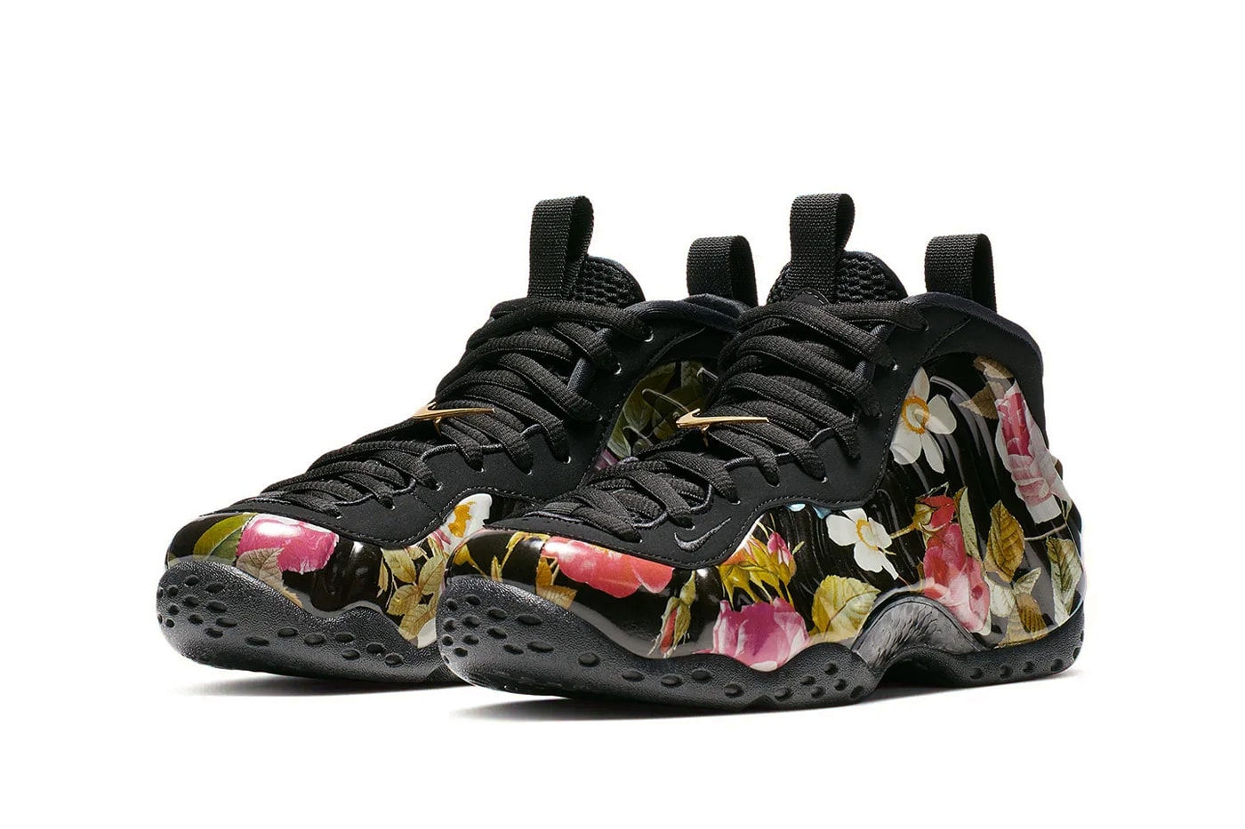 Nike Air Foamposite One Surfaces in "Floral" Black/Metallic Gold-Black AA3963-002 basketball sneaker swoosh botanical
