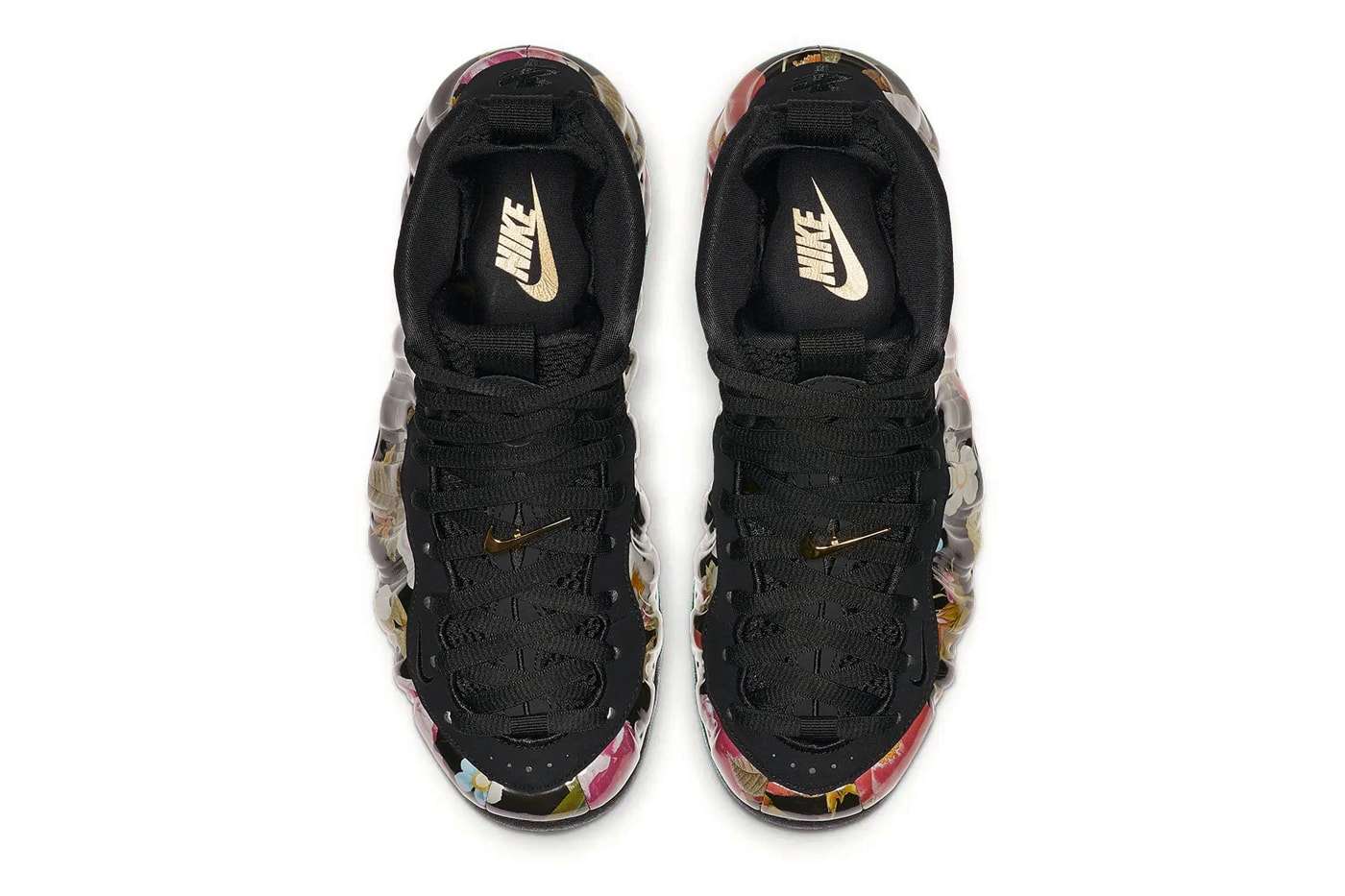 Nike Air Foamposite One Surfaces in "Floral" Black/Metallic Gold-Black AA3963-002 basketball sneaker swoosh botanical