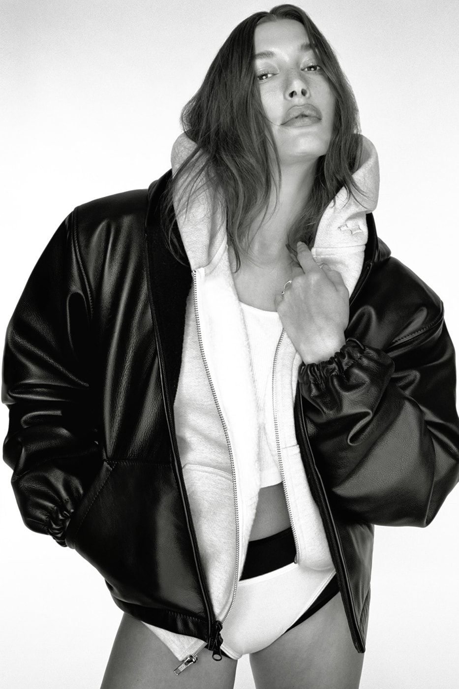 Justin Bieber's SKYLRK Taps Hailey Bieber for New Capsule valentines day release padded shoulders leather jackets hoodies sweaters slides phone cases 