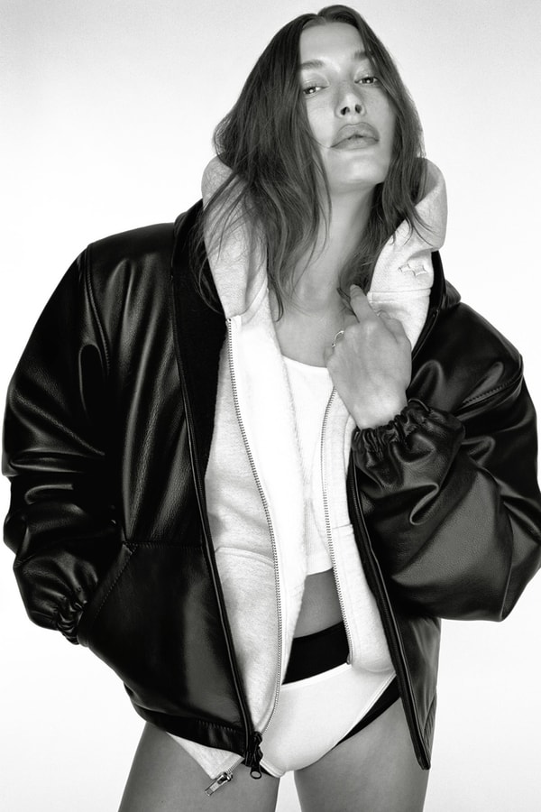 Justin Bieber's SKYLRK Taps Hailey Bieber for New Capsule valentines day release padded shoulders leather jackets hoodies sweaters slides phone cases 