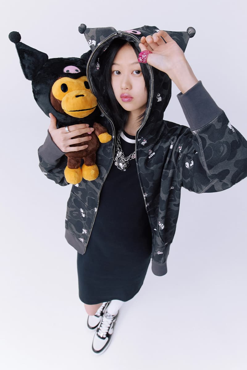 A BATHING APE and Sanrio Reunite for a Kuromi and Hello Kitty SS26 Collection abc camo clothes apparel