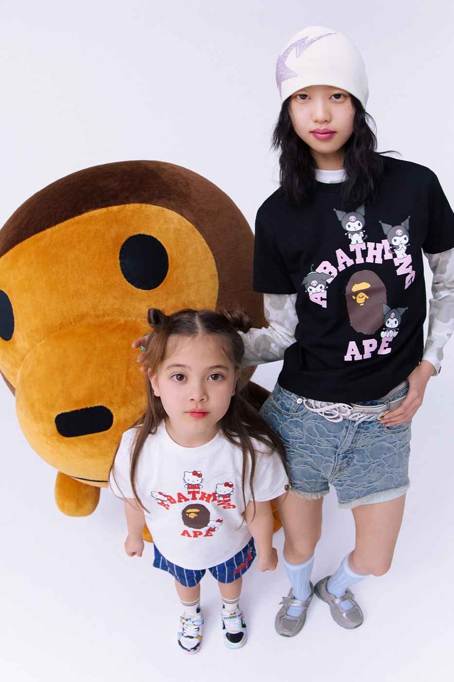 A BATHING APE and Sanrio Reunite for a Kuromi and Hello Kitty SS26 Collection abc camo clothes apparel