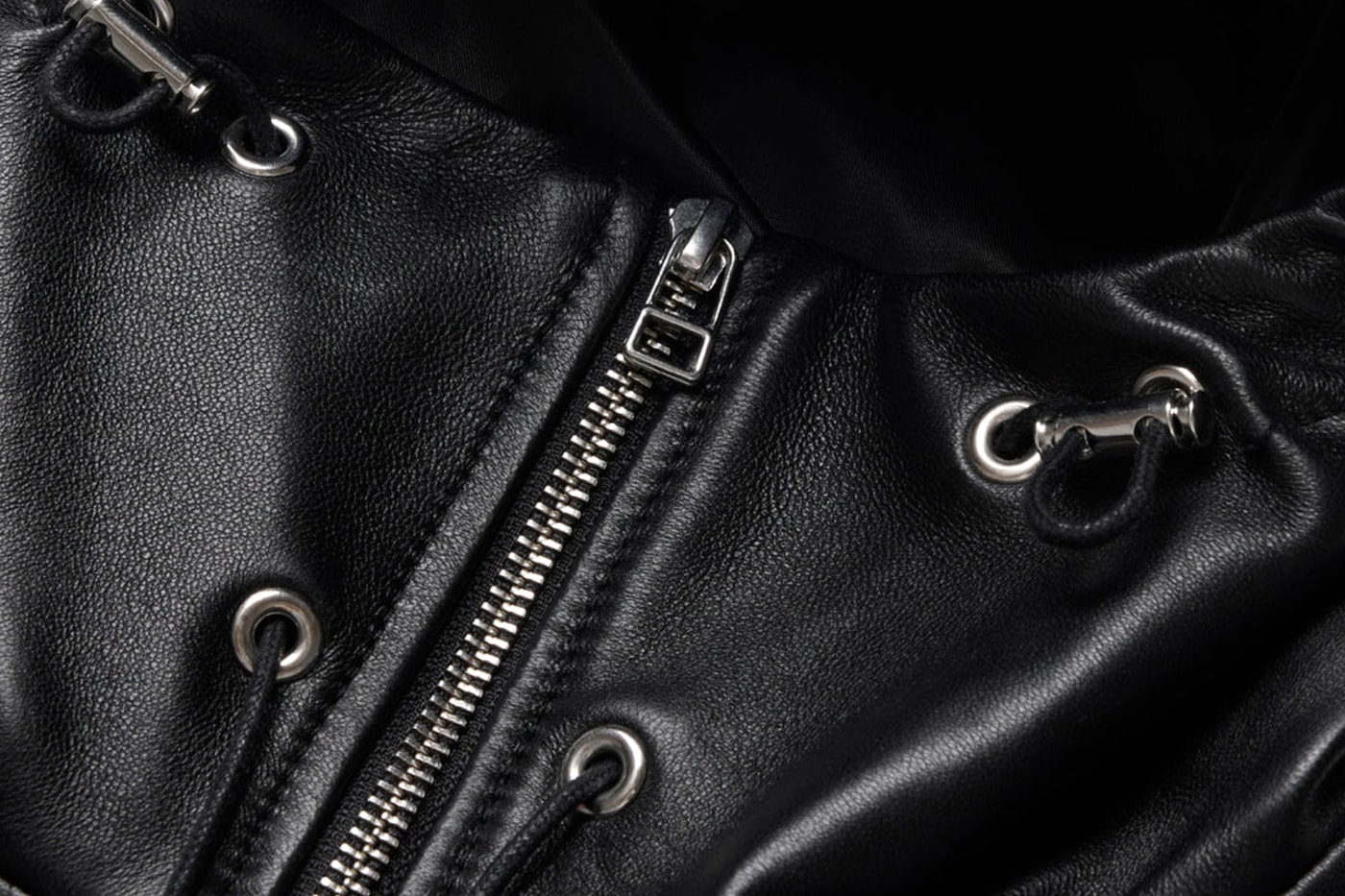 JJJJound Previews the All-Black Leather Full Zip Parka february release leather jacket luxurious