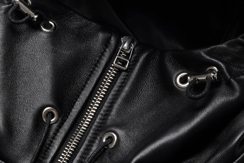 JJJJound Previews the All-Black Leather Full Zip Parka february release leather jacket luxurious