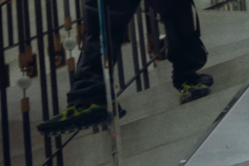 Close-up detail of the green and black upper construction