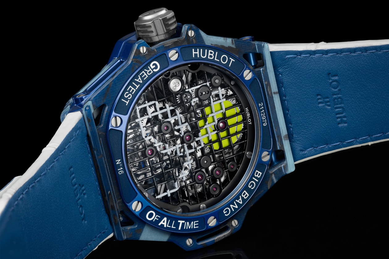 Hublot Big Bang Tourbillon Novak Djokovic GOAT Edition Trilogy watches orange green blue court limited Super-LumiNova® S-shaped titanium screw heads tennis call strap tape 