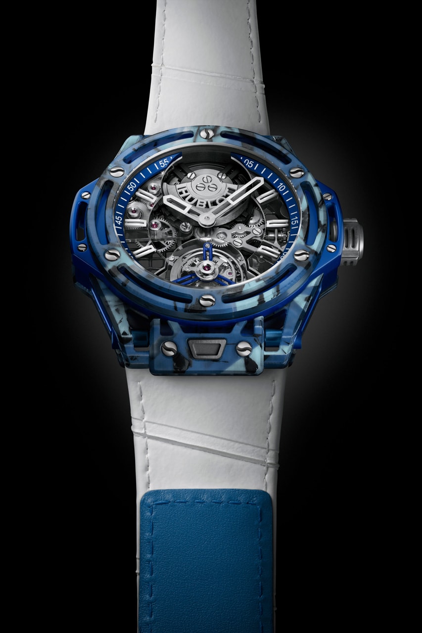Hublot Big Bang Tourbillon Novak Djokovic GOAT Edition Trilogy watches orange green blue court limited Super-LumiNova® S-shaped titanium screw heads tennis call strap tape 