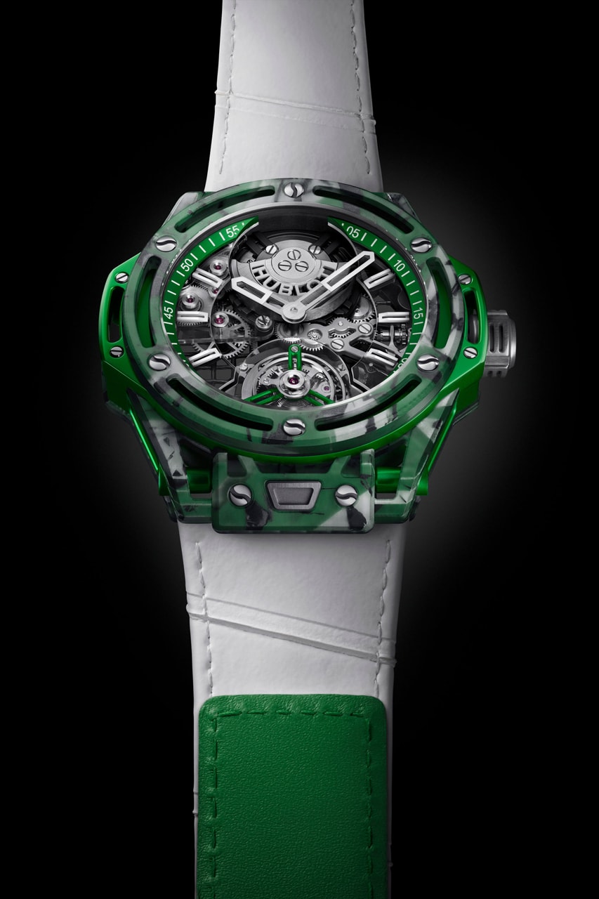 Hublot Big Bang Tourbillon Novak Djokovic GOAT Edition Trilogy watches orange green blue court limited Super-LumiNova® S-shaped titanium screw heads tennis call strap tape 